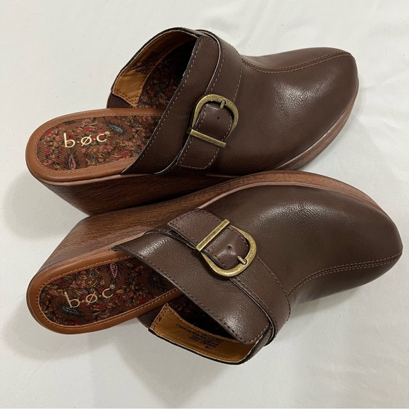 B.O.C Platform Chuncky Wedge Mule Medium Brown Buckle Clogs Slide Shoes Size 11 - Picture 3 of 16